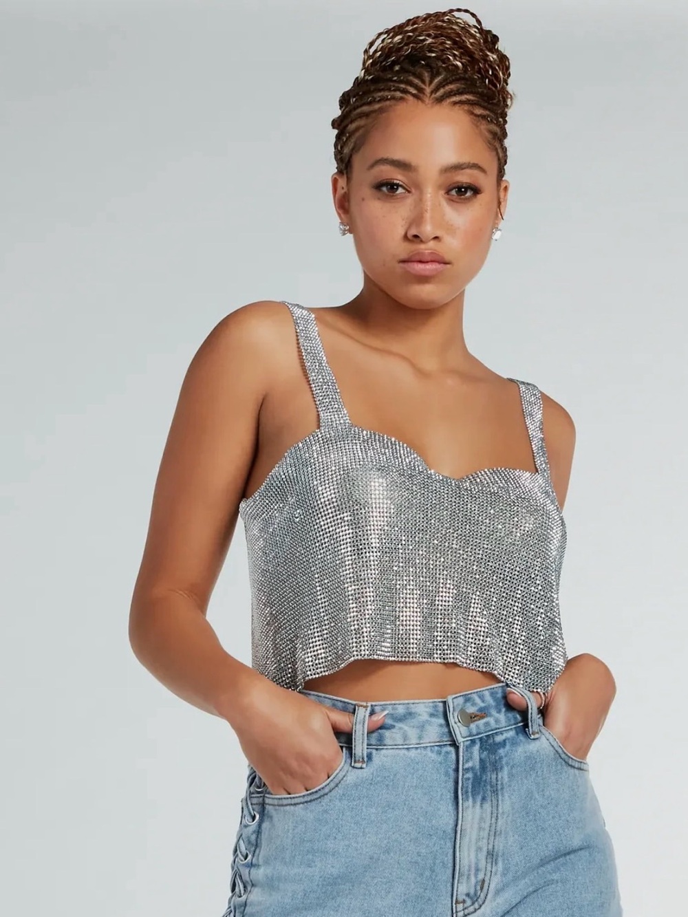 Sequin Chainmail Crop Tank Top